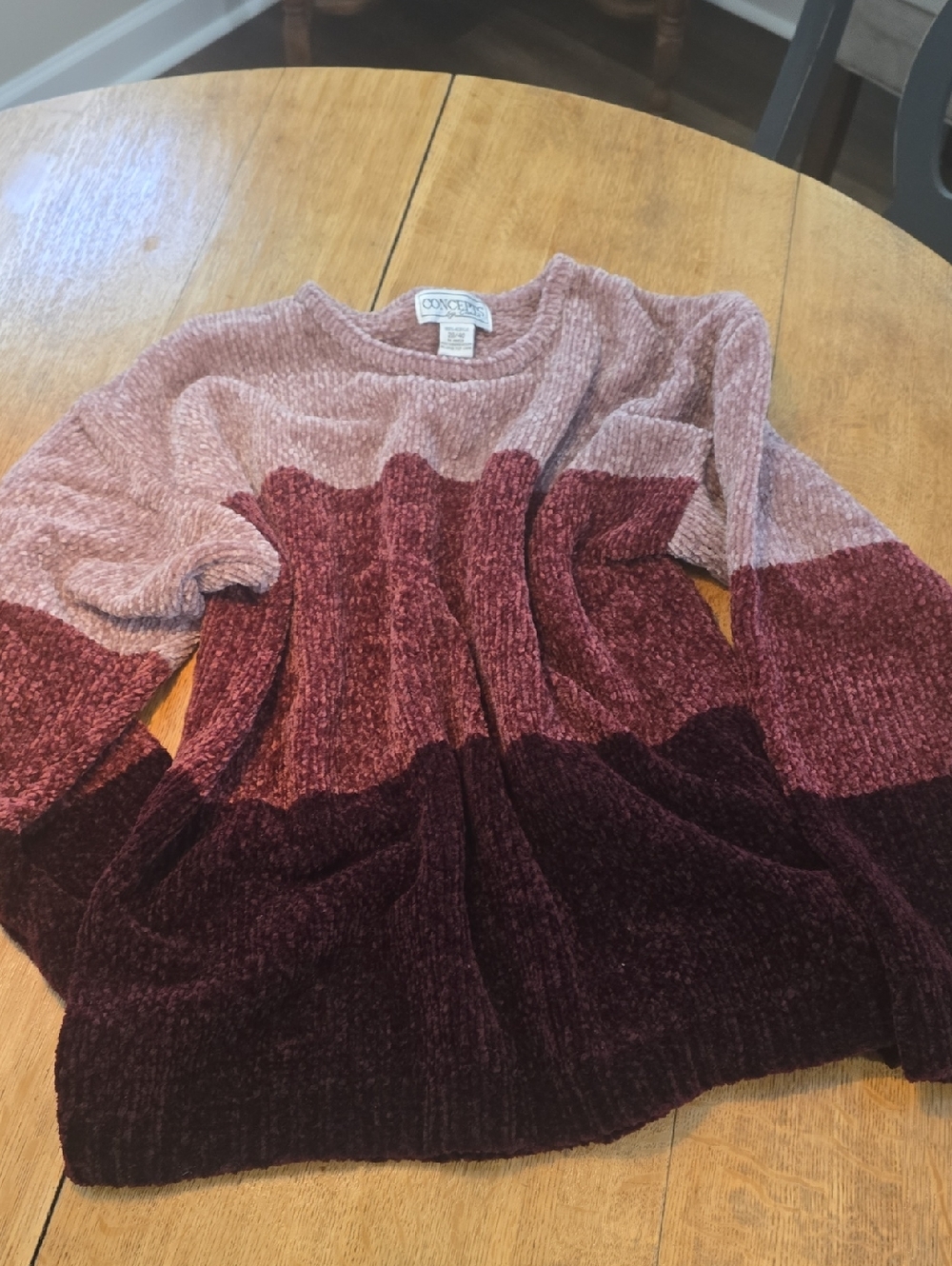 BUNDLE 3/$16. Colorblock Chenille Crewneck Sweater in Rose & Burgundy